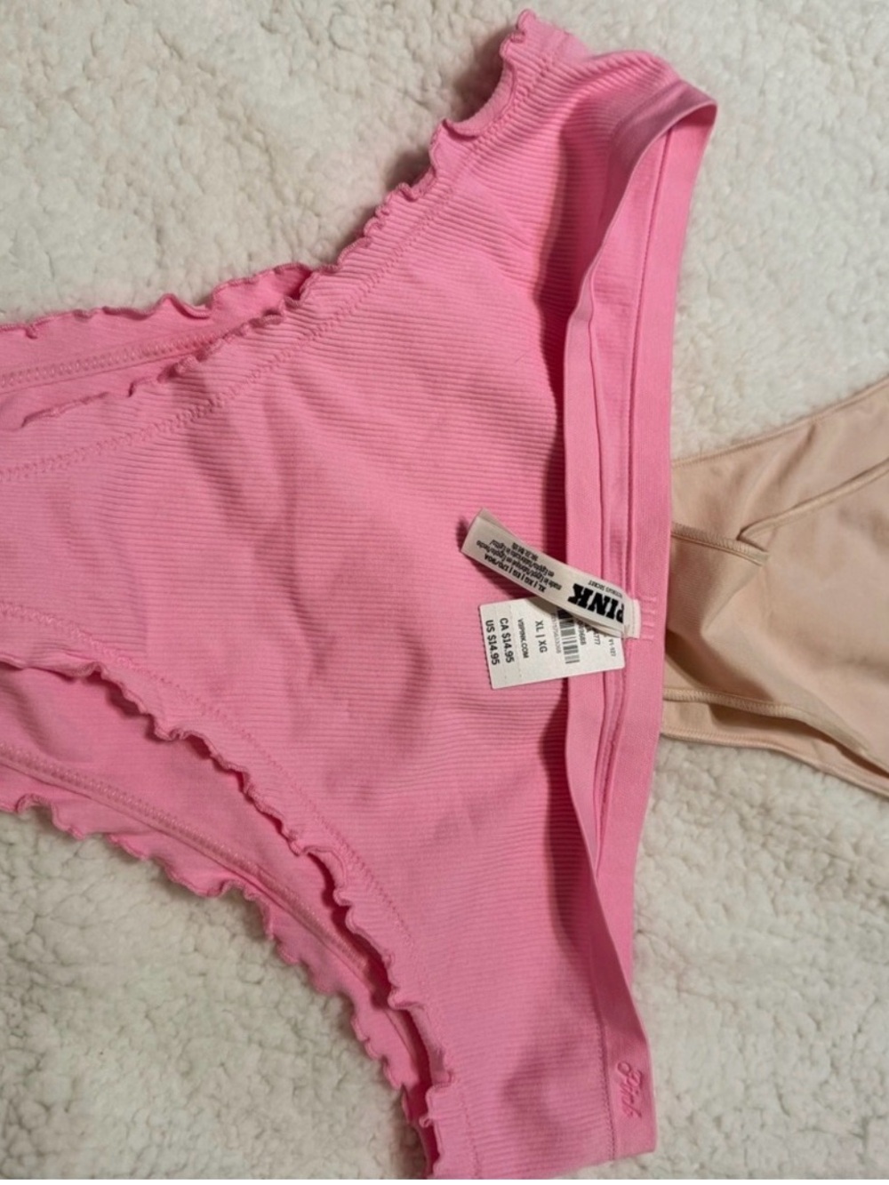 PINK Victoria's Secret Pink Ribbed Ruffle Bikini Panty XL